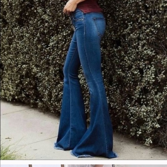 Free People Super Flare Boho Chic Raw Hem Jeans 30 - Picture 3 of 10
